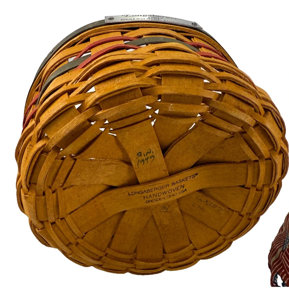 Vintage 1997 Longaberger Inaugural Basket w/Flag Liner, Protector & Tie-On